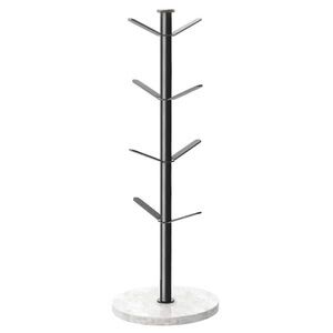 Modern Matte Black Mug Tree Stand w/ Marble Base – 8 Hook 18” Tall